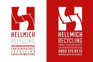 Rot-weißes grafisches Logo mit ineinander greifenden Pfeilen, Text 