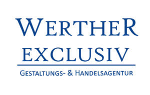 Logo mit dem Schriftzug "Werther Exclusiv Gestaltungs- & Handelsagentur" in blauen Großbuchstaben auf weißem Grund, der die Kompetenz für Veranstaltungen hervorhebt.