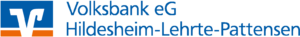 Logo der Volksbank eG Hildesheim-Lehrte-Pattensen mit stilisiertem blau-orangem Symbol und blauem Text auf weißem Hintergrund.